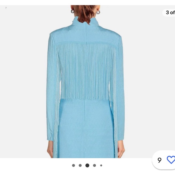 ROTATE BIRGER CHRISTENSEN Reba Maxi Dress with Fringe Sky Blue 6US - Picture 3 of 10